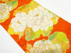 雲取りに牡丹・花唐草模様織り出し　名古屋帯